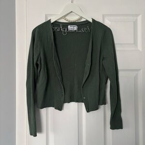 Old Navy || Crop Green Ribbed Cardigan Sweater